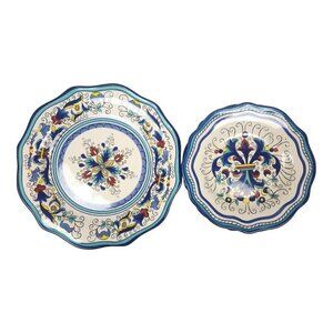 Pier 1 Imports San Marino 3 Piece Decorative Floral Plate Set 11" & 8.5" Ceramic